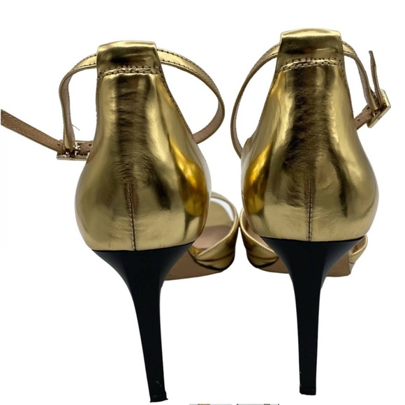 DVF Diane Von Furstenberg Jalen Heels Open Toe Ankle Strap Metallic Gold 8 - Picture 2 of 5